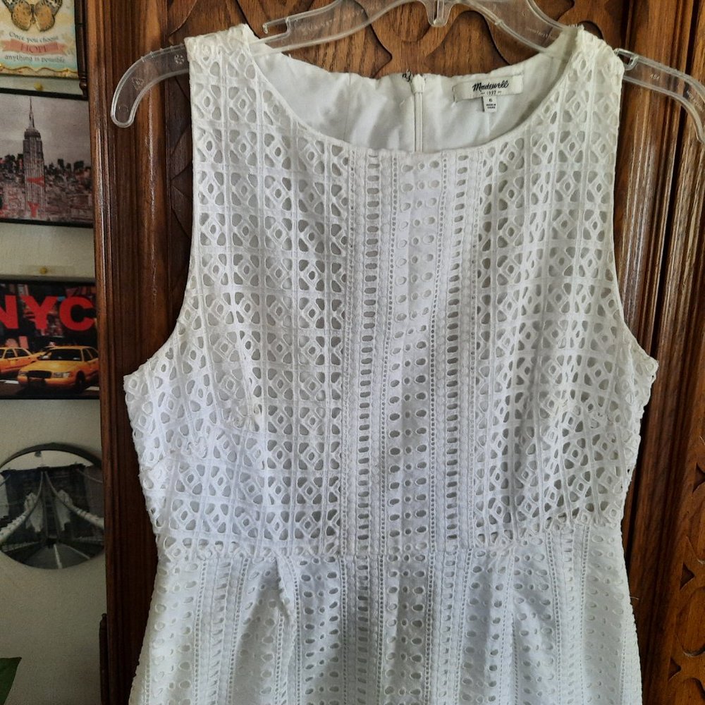 MADEWELL White Eyelet Trail Mini Sleeveless Sheath Dress with Pockets! - 6 - Picture 4 of 16